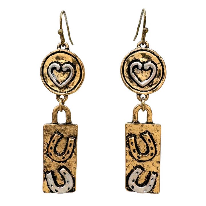 Lunar Deer - Wholesale Dangle Earrings - Heart and Horseshoe Western Earrings