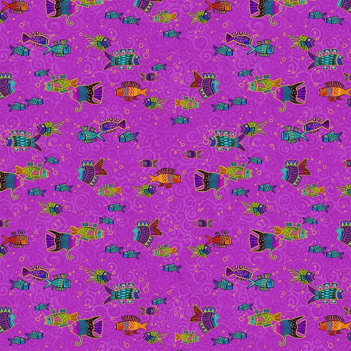 Poisson d'Océanie au mètre - Orchidée/Doré Métallique pour la vente par Laurel Burch Studios