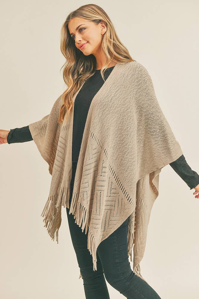 Hana - Wholesale Cardigan - Dames - Visgraat gebreide franje Ruana11