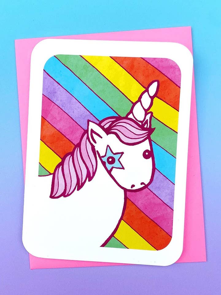 Carte de correspondance magique arc-en-ciel licorne - Anniversaire, Amour, Pensée à toi pour la vente par My Zoetrope