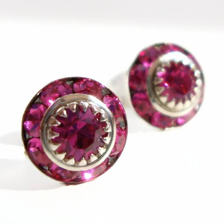 Vintage Crystal Fuchsia Pink Post Earrings for wholesale by Love Your Bling®
