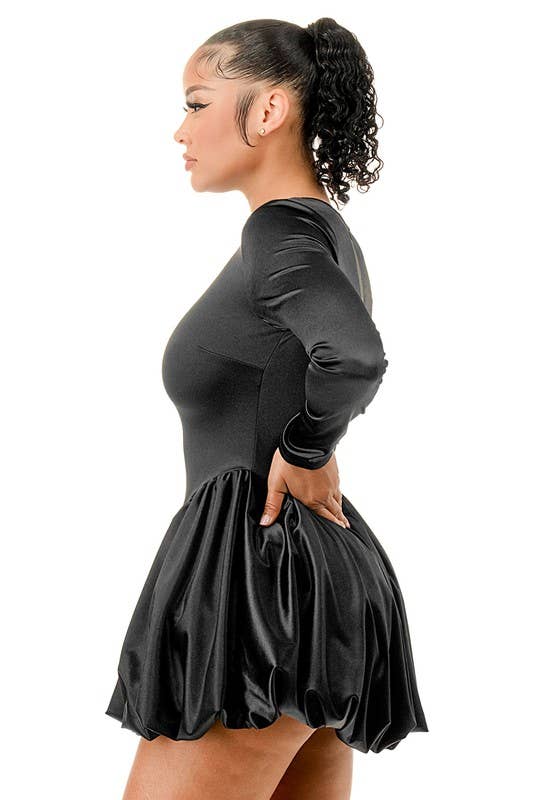 Namatt Design – Vestido - Mulher por atacado – Mini vestido regular com gola redonda e manga comprida com bolha1