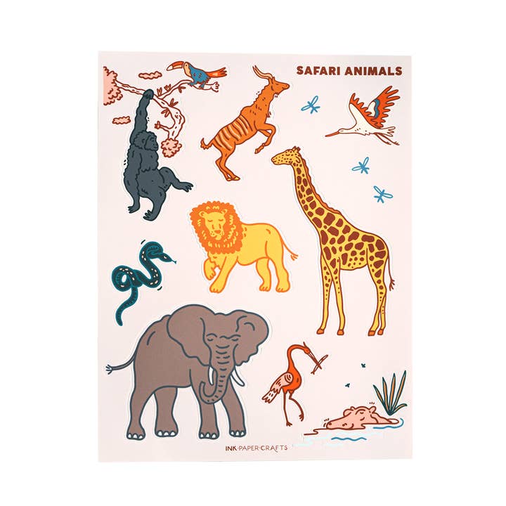 Safari Animals Sticker Sheet for wholesale by Ink Paper Crafts
