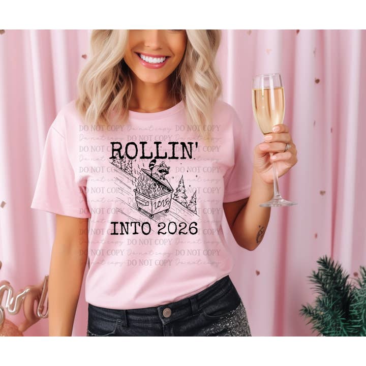 6607 - Rouler vers 2026 raton laveur dans la benne à ordures *Transfert DTF pour la vente par It's Transfer Time