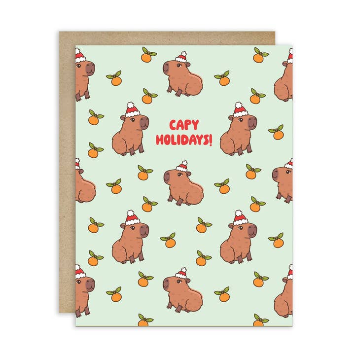 Capy Holidays Pattern | Capybara Santa Cute Christmas Card for wholesale by Cute Asian Cards