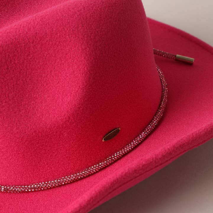 Fashion City - Wholesale Cowboy Hat - Women's - Vegan Felt Rhinestone String Cowboy Hat