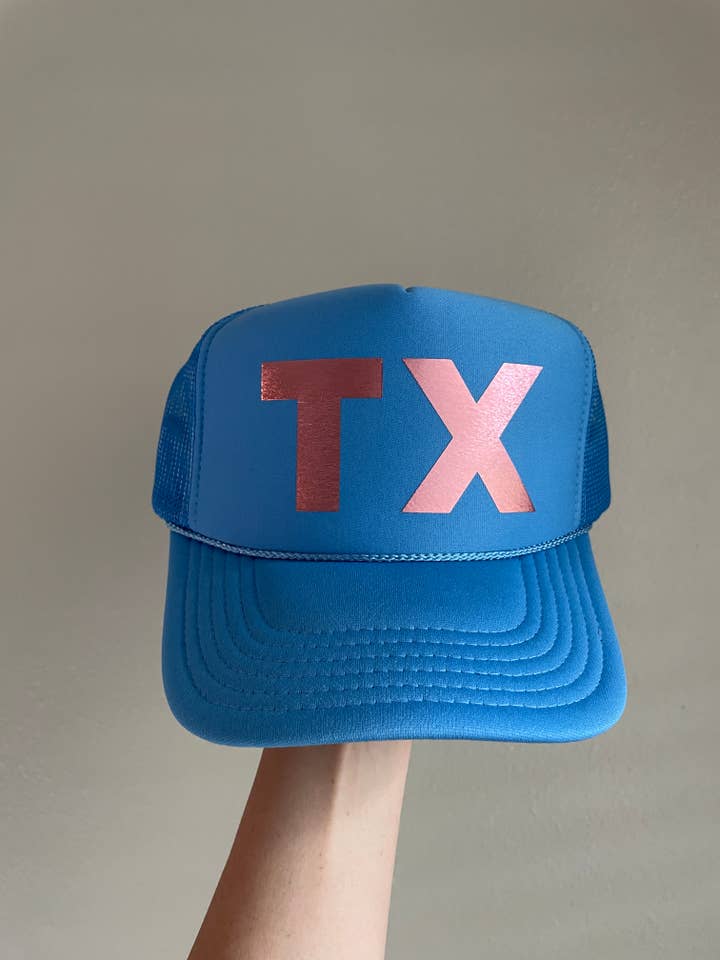 CUSTOM State Trucker Hat | Blue/Metallic for wholesale by The Day Away Collective
