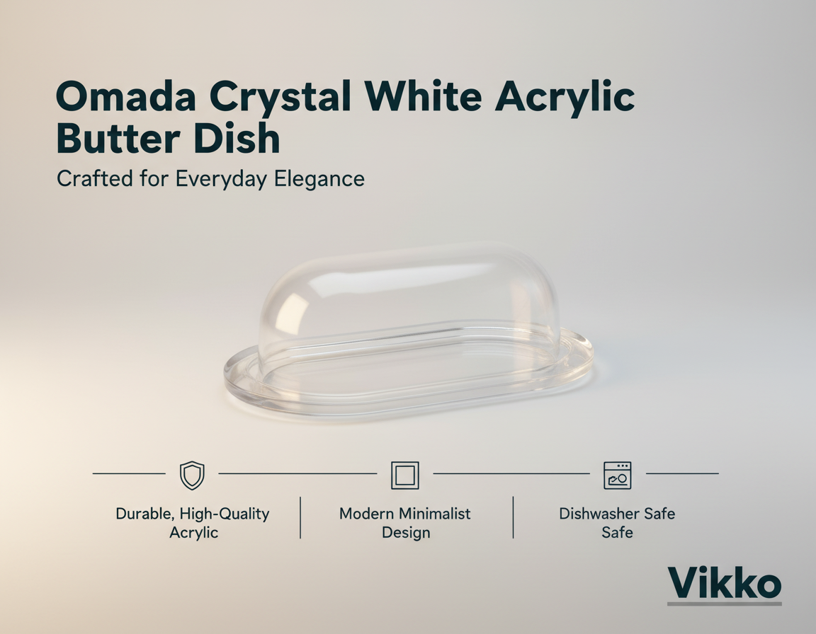 Kadra Kitchenware – Engroshandel Smørskål – Omada krystalhvid akryl smørskål med bakke og kuppel3