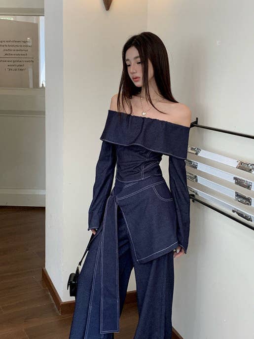 Marayn – wholesale Top & pants set (NOT Loungewear) – Women's – Retro Cowgirl Chic OffShoulder Top WideLeg Set1