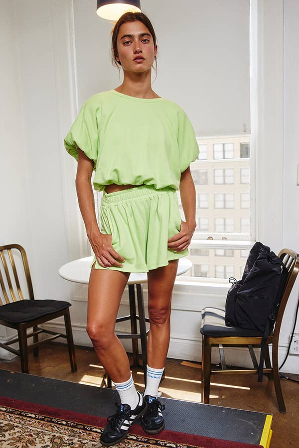 BUCKETLIST INC – wholesale Knit top – Women's – T2304 Bubble Hem & Sleeve Terry Crop Top26