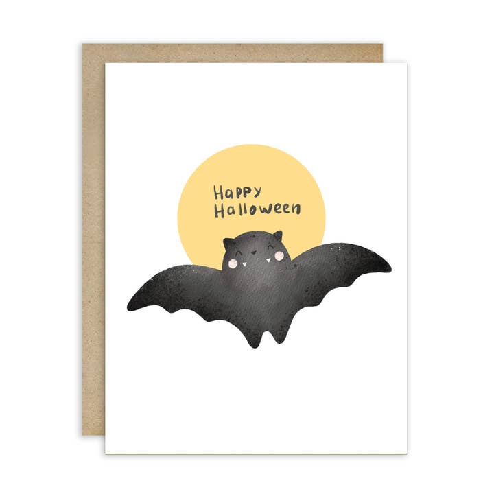Svarta fladdermus söta Halloween-kort | Kawaii gul måne roliga högtidshälsningar för wholesale av Cute Asian Cards