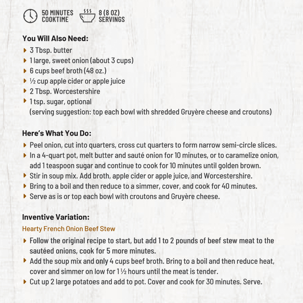 Anderson House | Frontier Soups - Wholesale Soup - Chicago Bistro French Onion Soup Mix3