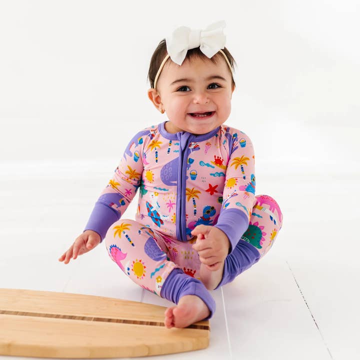 Pink Dino Convertible Footie for wholesale by Kiki + Lulu