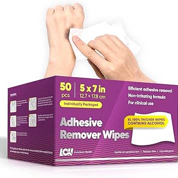 Lingettes démaquillantes adhésives grandes 50 CT – 5"x7" 60 GSM Épaisses pour la peau – Dissolvant d'adhésif médical – Lingettes adhésives pour ruban, pansements et résidus d'ostomie par Livaclean Health pour la vente par Livaclean