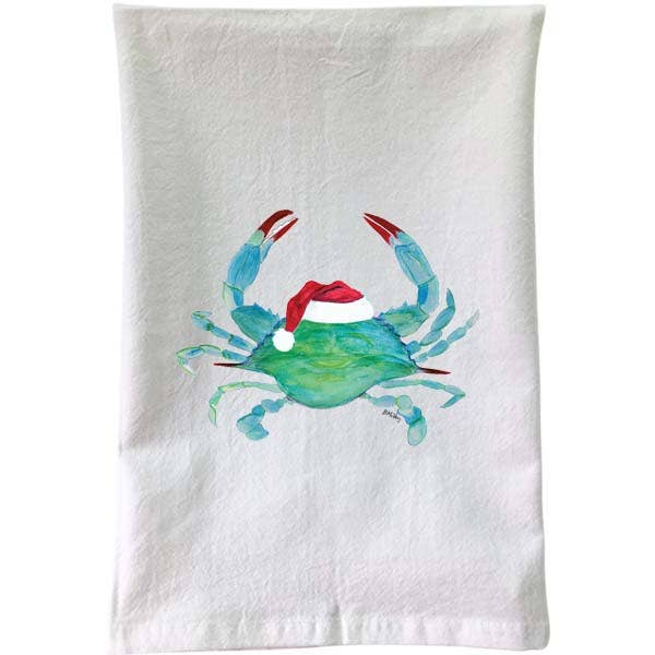Christmas -Santa Clawdia Crab Flour Sack Towel for wholesale by B McVan Designs