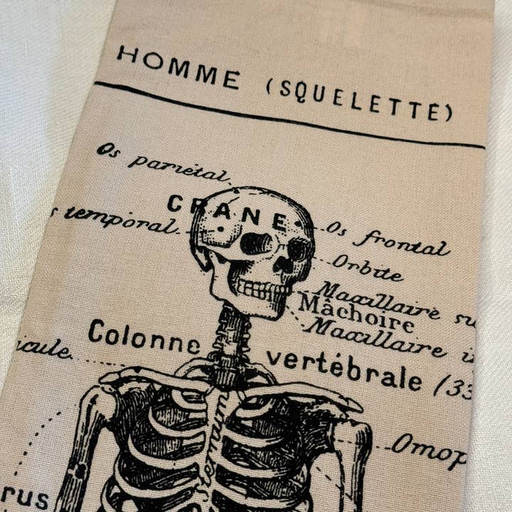 Monahan Papers – wholesale Tea towel – Screen Printed French Skeleton Tea Towel 1