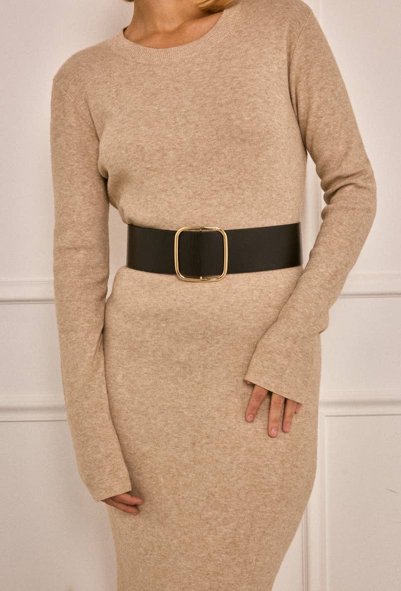 Black Wide faux leather belt CT31 for wholesale on Faire