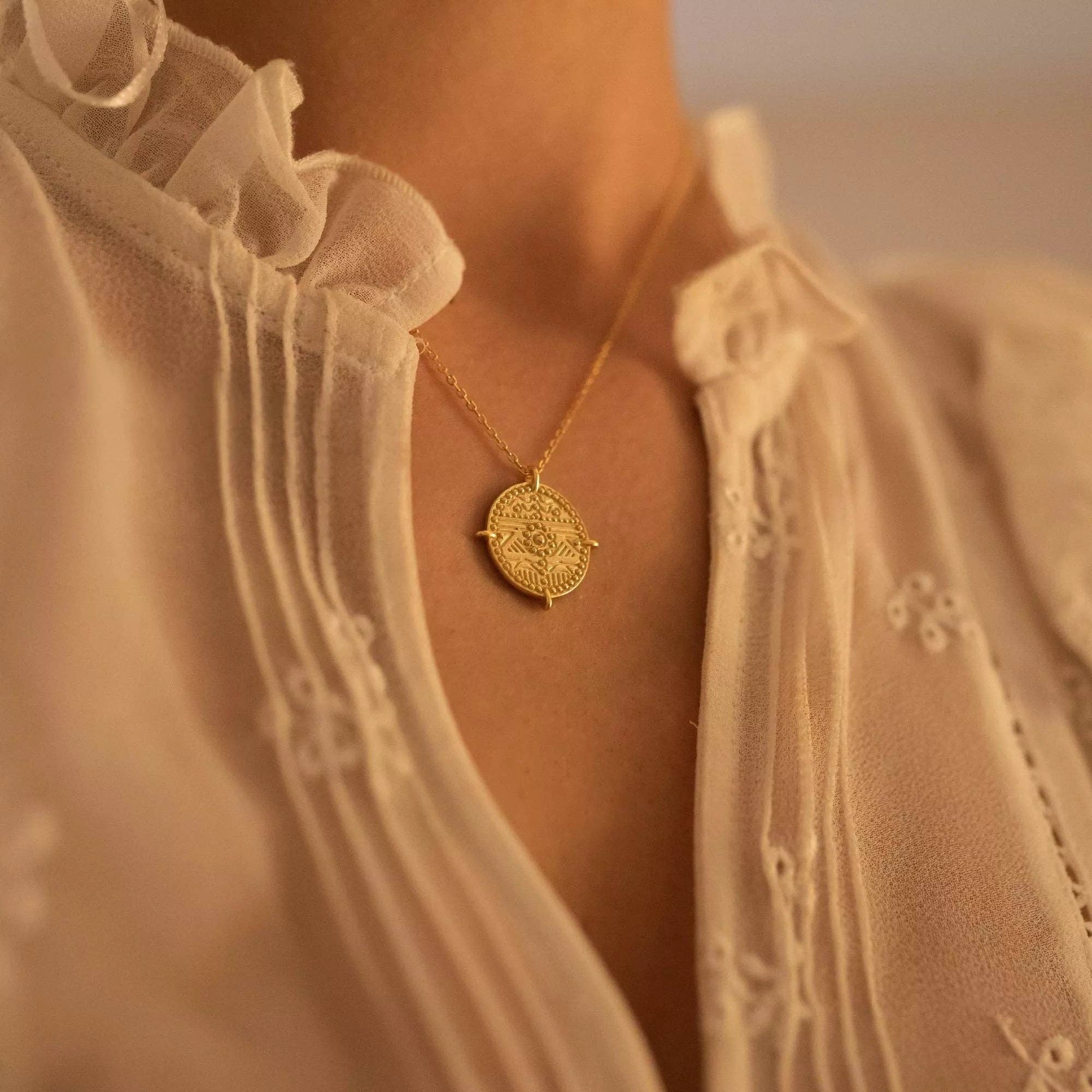 Chunky 18K Gold Aztec Coin Medallion Necklace for wholesale on Faire3