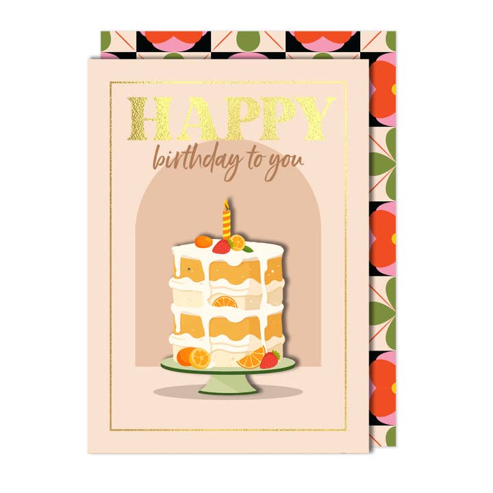 Happy Birthday Orange Cake Greeting Card for wholesale by Tache