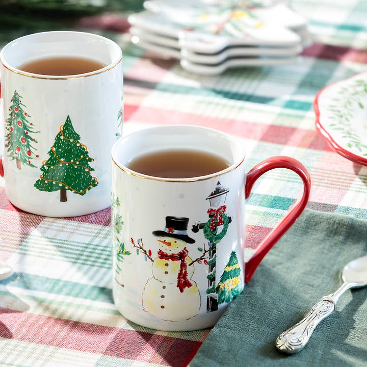 Grace Teaware - Wholesale Coffee Mug - Jolly Snowman 11oz Fine Porcelain Mug with Red Handle0