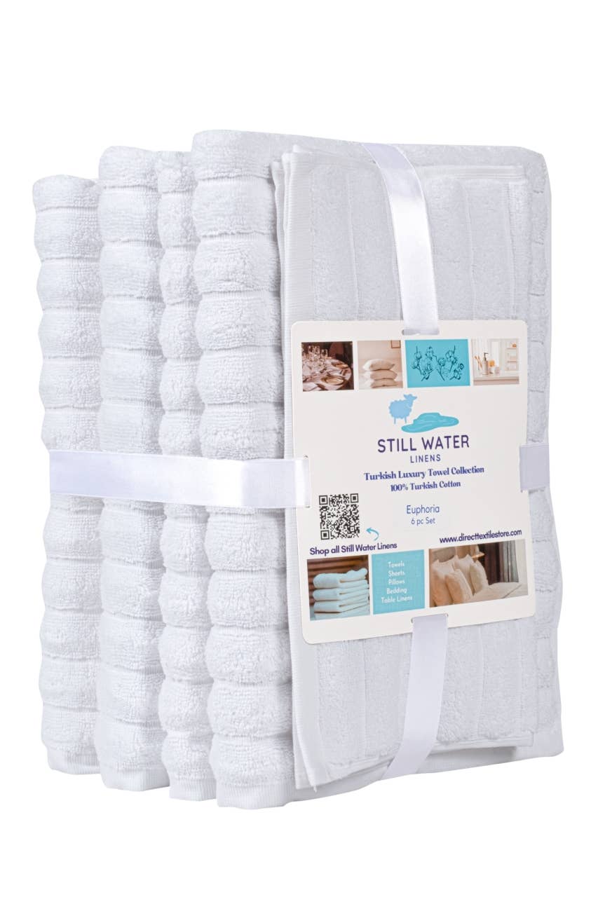 White Euphoria Luxury 6-Piece Turkish Cotton Towel Set for wholesale on Faire1