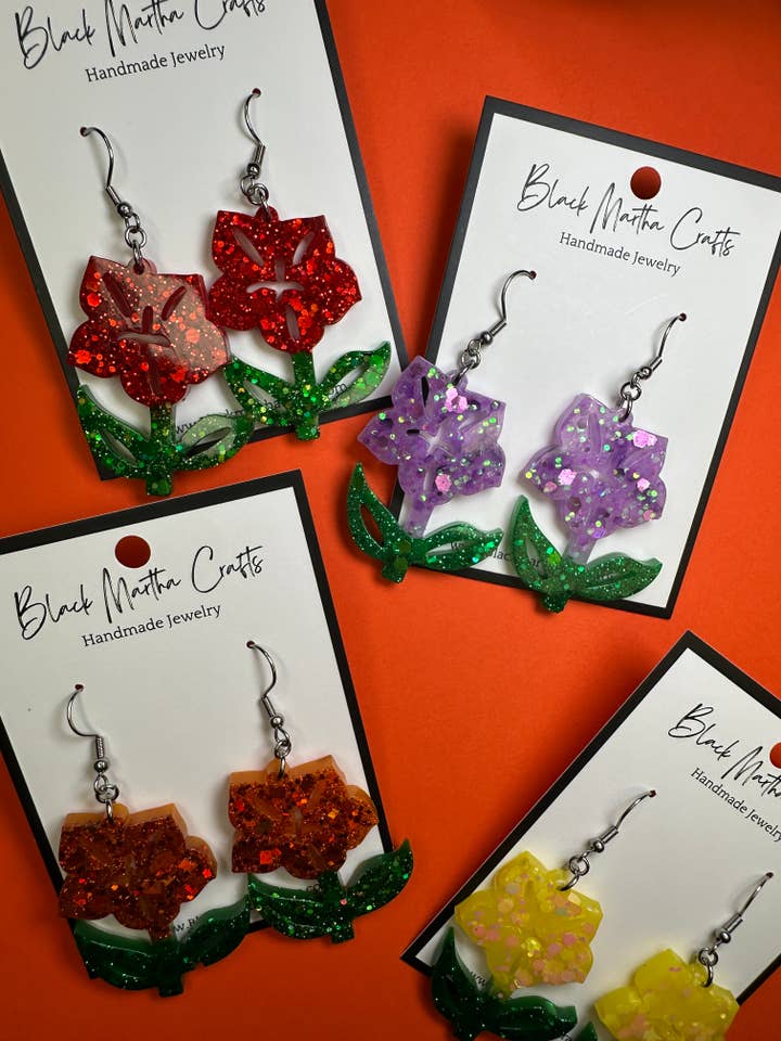 Petunia Flower Resin Earrings for wholesale by Black Martha Crafts
