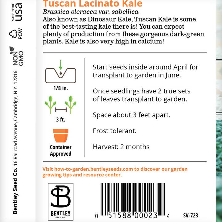 Bentley Seed Co. - Wholesale Plant Seeds - Kale, Lacinato Seed Packets1