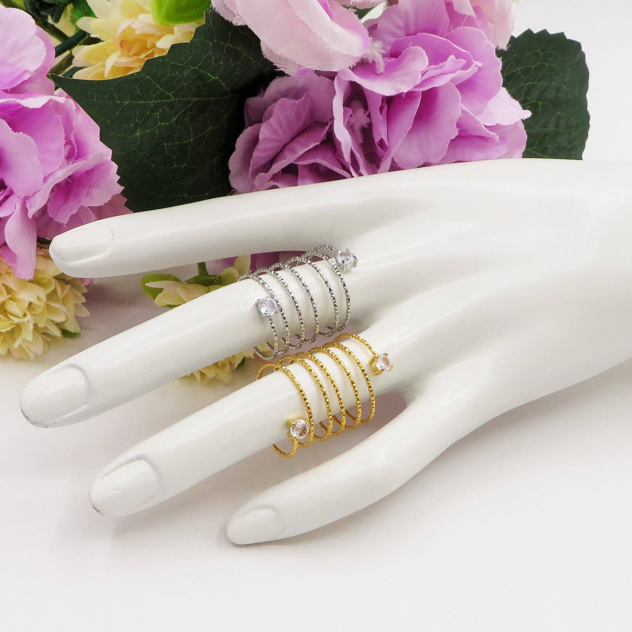 Daemon srls - Wholesale Cocktail/Statement Ring - ANITA ~ Anello a spirale regolabile in ACCIAIO INOSSIDABILE con cubic zirconia9