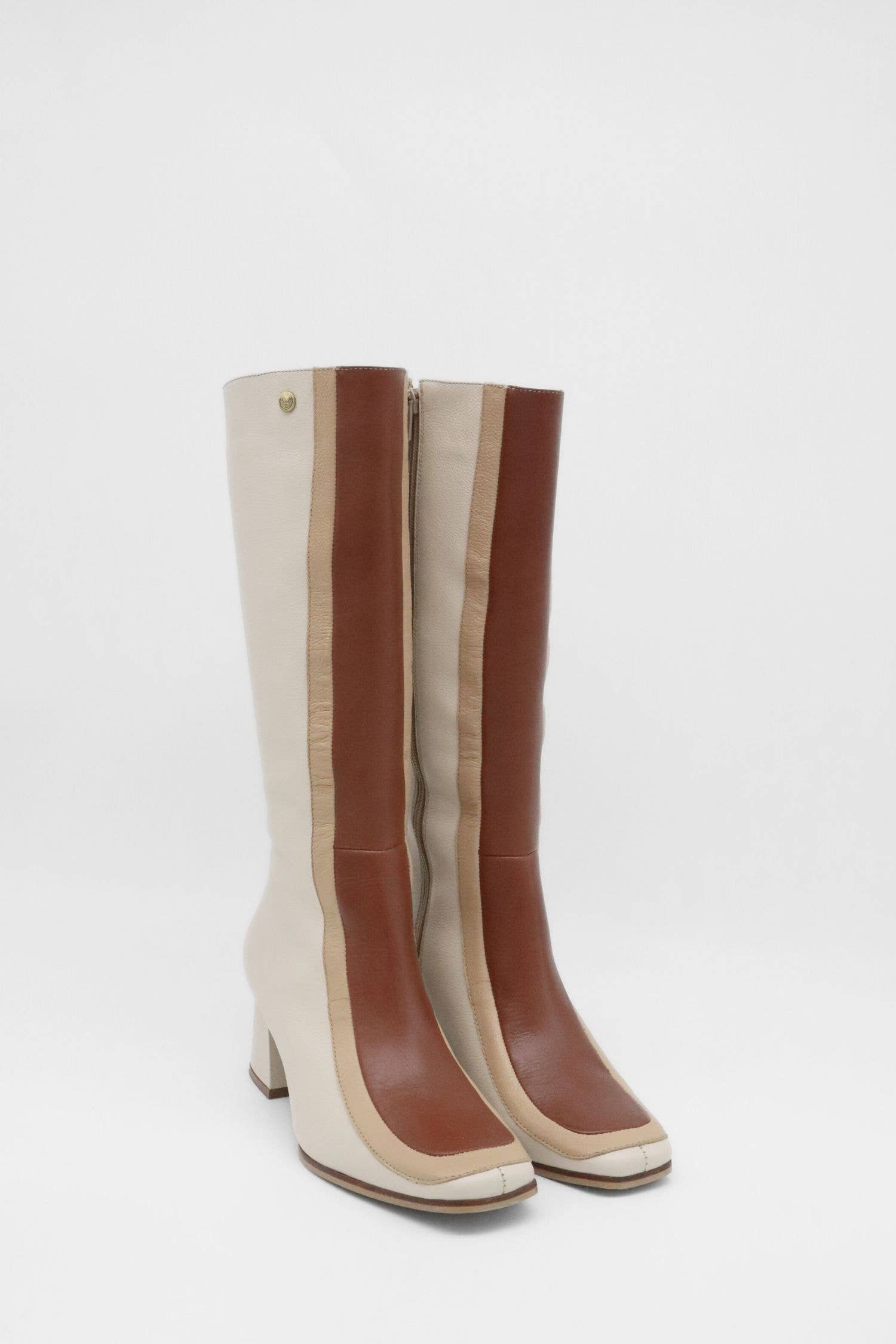 Revival knee high boots ivory leather women's shoes for wholesale on Faire21