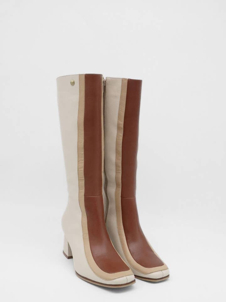 Revival knee high boots ivory leather women's shoes for wholesale on Faire21