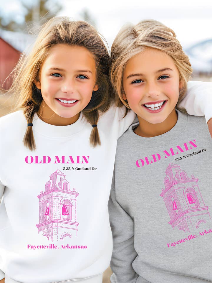 Pink Old Main Arkansas Youth Crewneck Pullover for wholesale by Uncommon Label