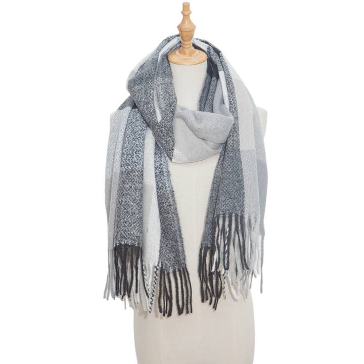 HIDDENBRAND - Wholesale Scarf - Women's - Soft cozy color block fringe scarf wrap7