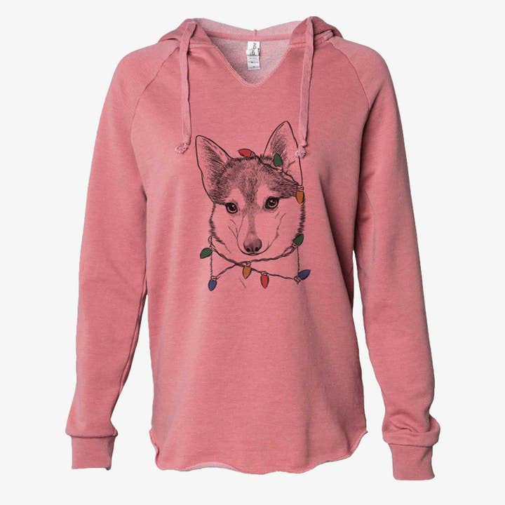Christmas Lights Nami the Alaskan Klee Kai - Cali Wave Hooded Sweatshirt for wholesale by Inkopious