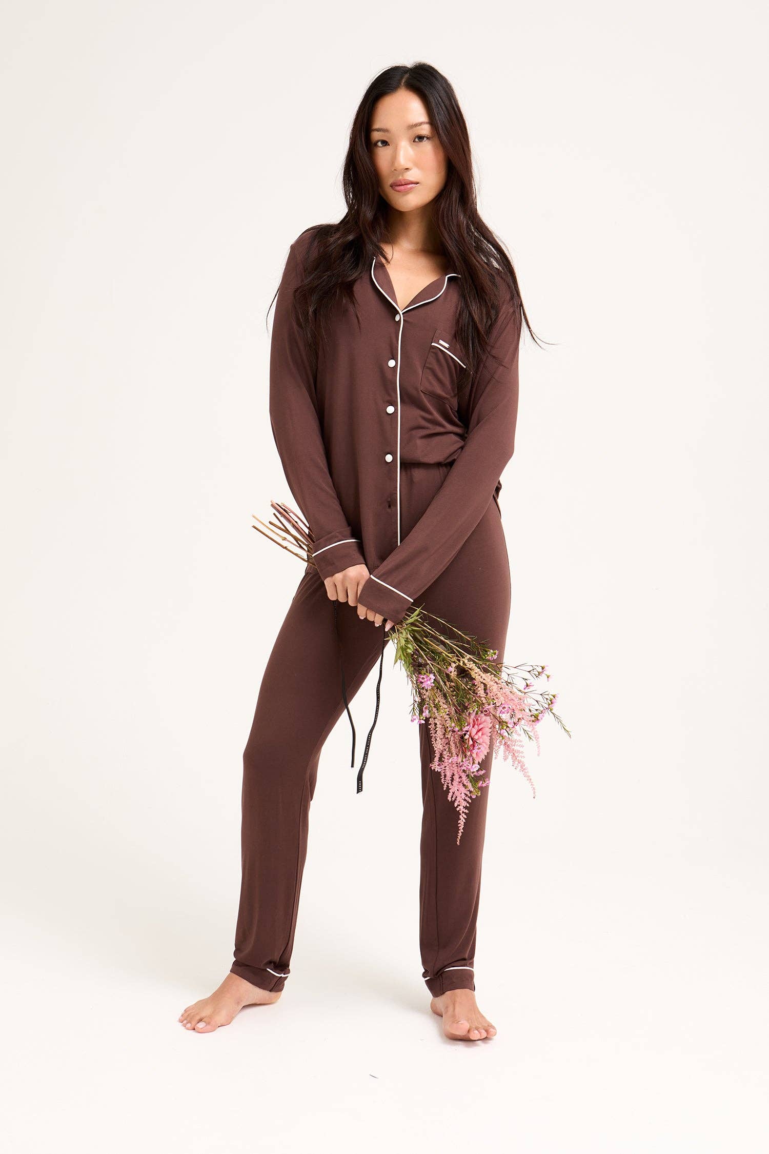 Bamboo Long Pyjama Set in Chocolate for wholesale on Faire5