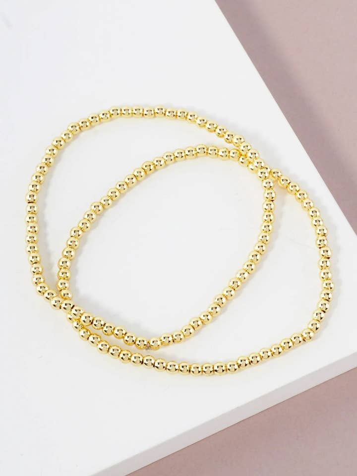 2PC-Set 3mm Stainless-Steel Ball-Beaded Stackable Stretch Bracelet for wholesale by Wild Honey