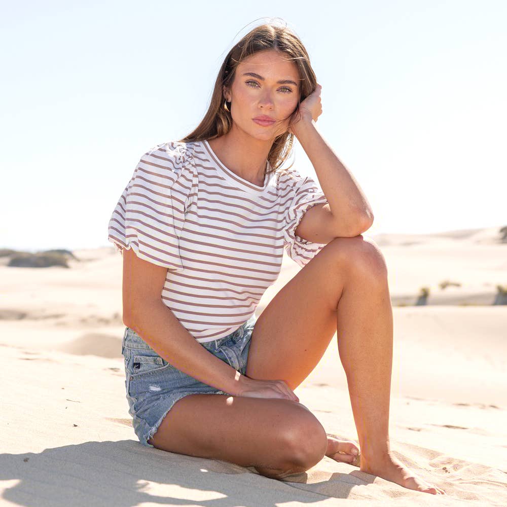 Les Amis – Großhandel Bluse – Damen – Gestreiftes Top mit Puffärmeln13