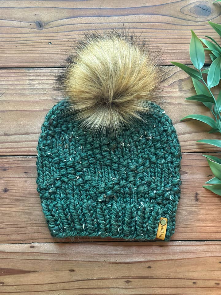 Etta Knit Beanie in Kale for wholesale by Ellikin Knits, LLC