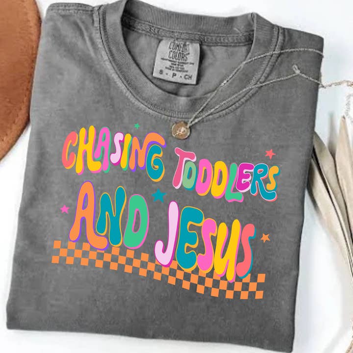 Chasing Toddlers & Jesus Retro Neon Graphic Tee for wholesale by Haysville House