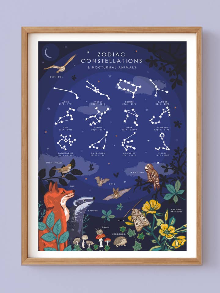 Zodiac Constellations Wall Art Print A4 Unframed for wholesale by Angie Spurgeon Illustration and Design