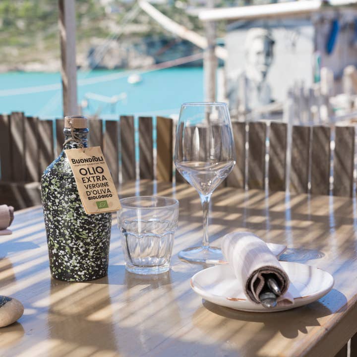 Azure Bocal artisanal en céramique bleue avec huile d'olive extra vierge bio 500 ml en vente sur Faire2