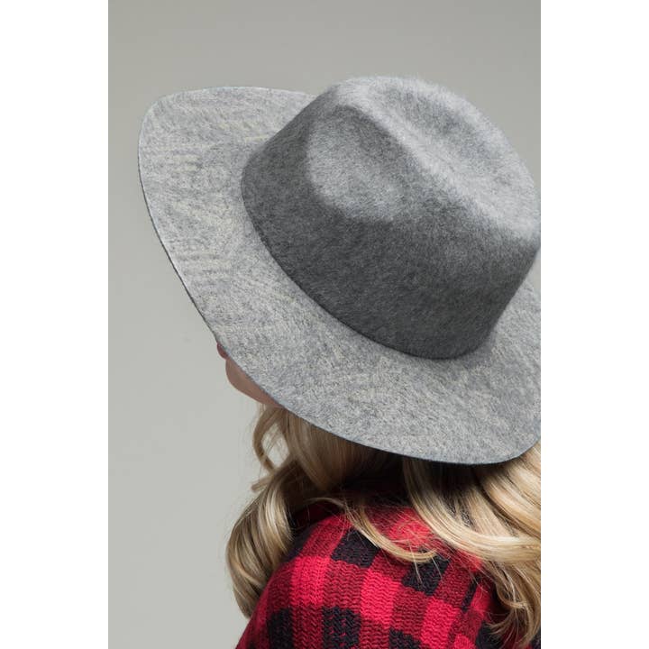 Heather Grey 100 percent Wool Ethnic Print Brim Panama Hat for wholesale on Faire