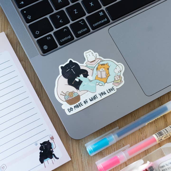 Moonaries illo - Wholesale Sticker - "Do more of what you love" black cat and tabby cat sticker2