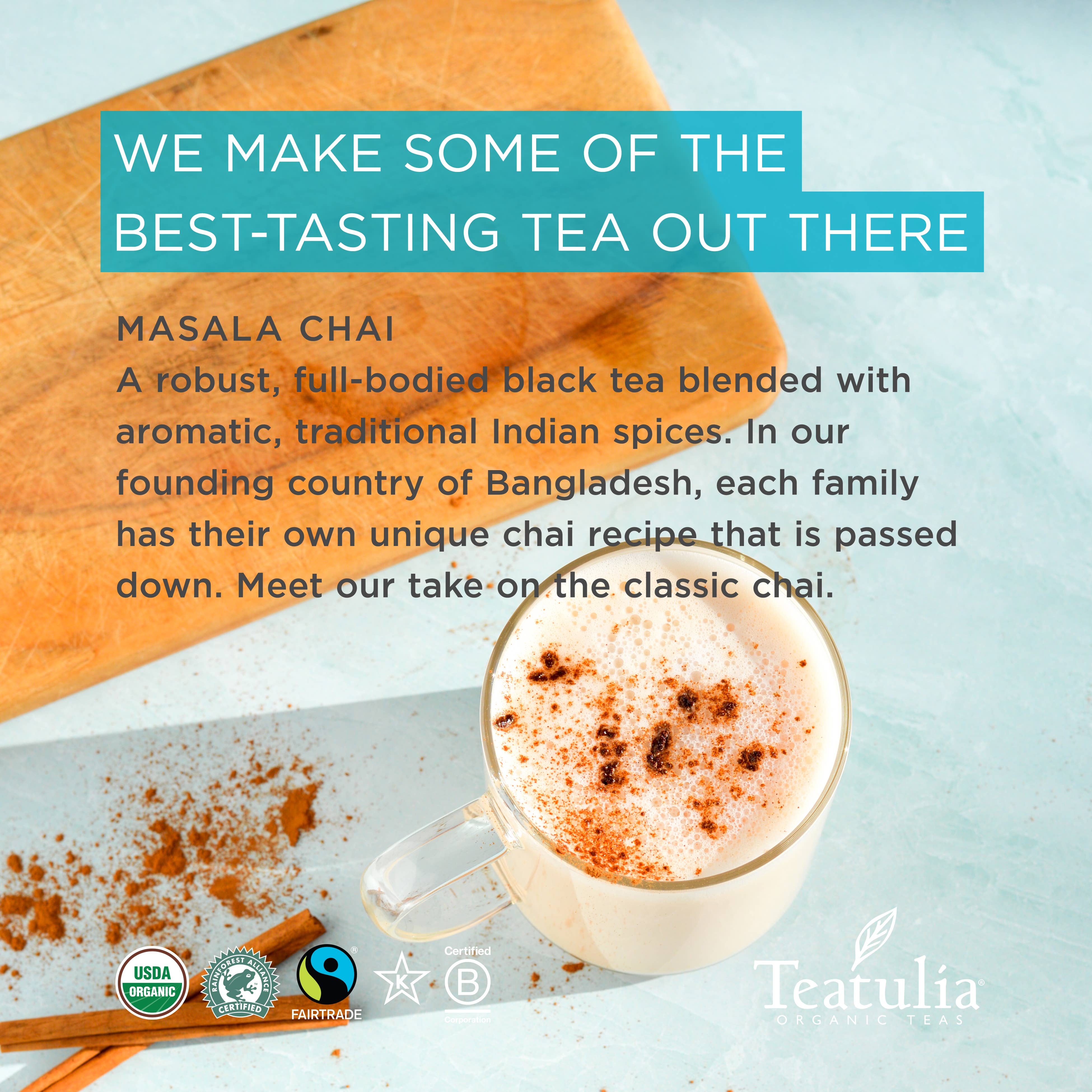 Teatulia Organic Teas - Vente Sachets de thé - Sachets de thé carrés bio emballés Masala Chai3