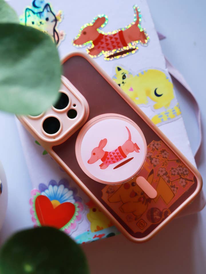 Grip de téléphone Teckel pour la vente par Poulette Magique