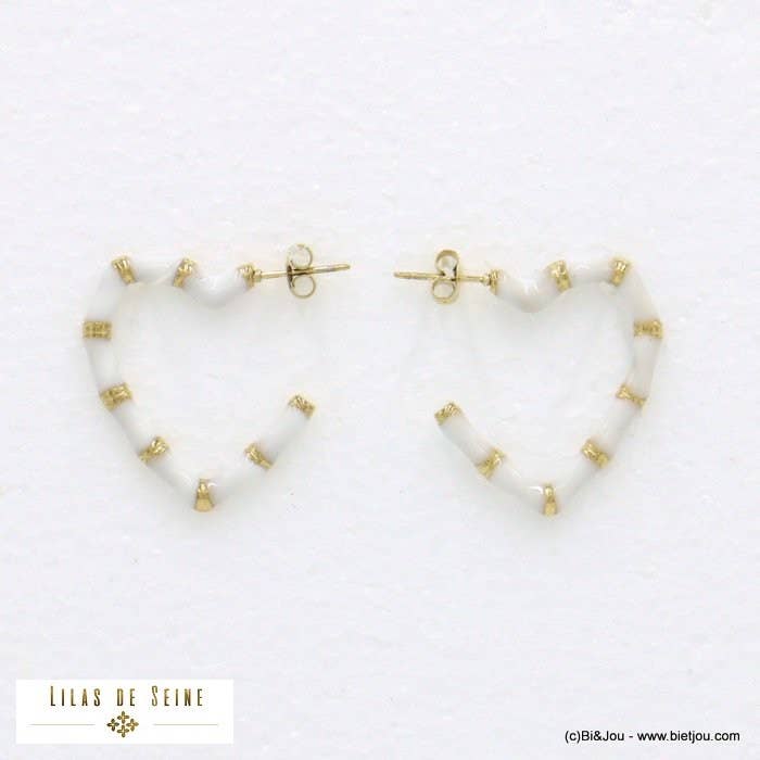 Lilas de Seine - Wholesale Hoop Earrings - Enamel steel heart half creole earrings 03220293
