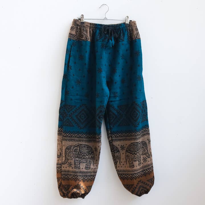 Karma Nepal Crafts - Wholesale Pants - Women's - Elephant Print Wool Blend Fall Winter Baggy Pants5