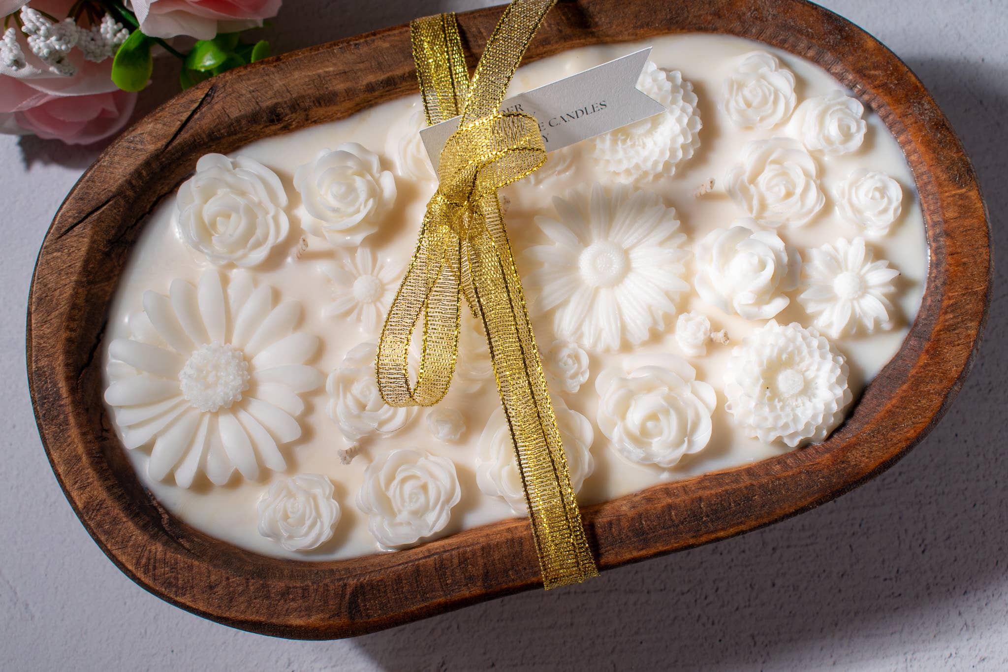 Pink Spruce - Wholesale Jar/Filled Candle - Hand poured soy blend flower dough bowl - Wedding Gift2