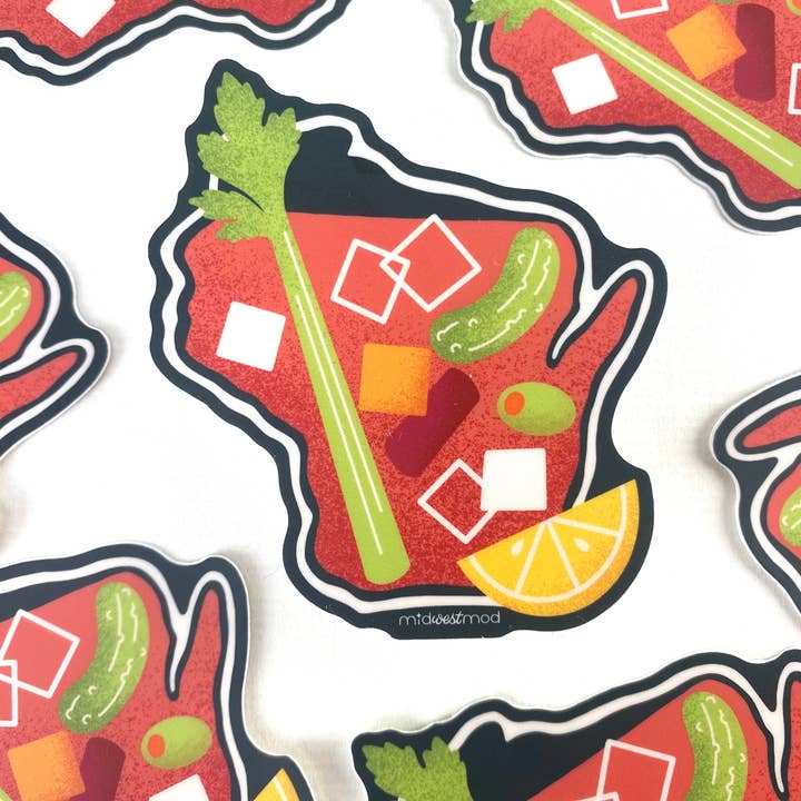 Bloody Mary Wisconsin 3" Waterproof Vinyl Sticker for wholesale by Midwestmod | Pixel + Stitch