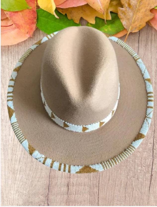 Delight merchants - Vente Chapeau en feutre - femme - Chapeau fedora beige|chapeau de cowboy|chapeau à bord|chapeaux d'été|chapeaux perlés