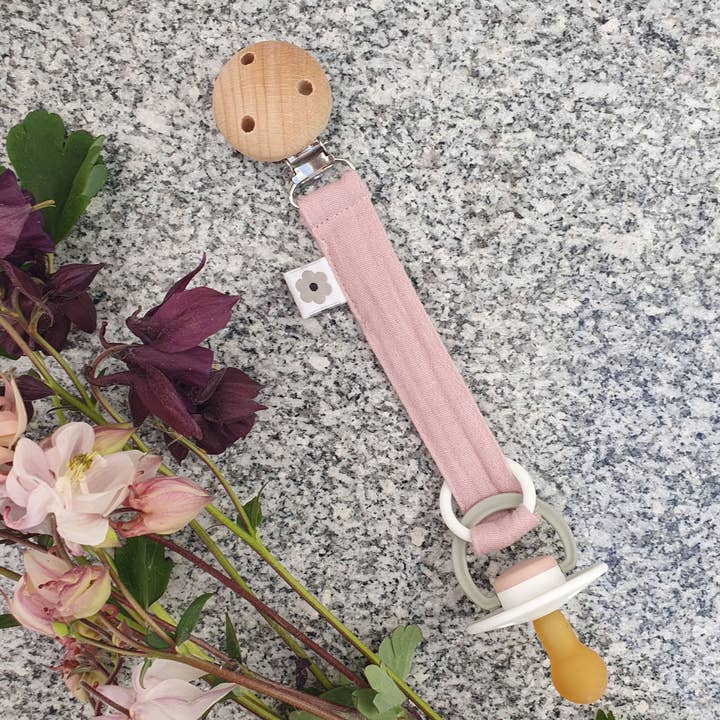 Summerville organic - Wholesale Pacifier Clip - Baby - Organic Pacifier Clip Muslin Pale Mauve1